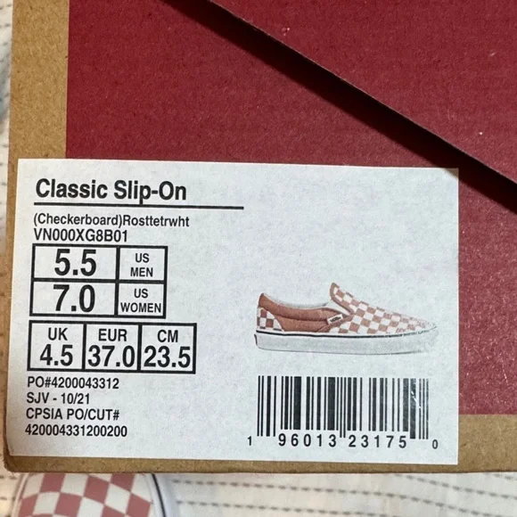 Vans Women’s Rose-Pink and White Checkered Slip-On Sneakers - Picture 4 of 5